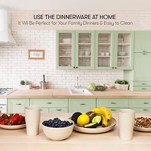 Wheat Straw Dinnerware Sets | Unbreakable Dinnerware Sets | Dishwasher Microwave Safe Dinnerware | Eco Friendly Non Breakable Dinnerware Sets | RV Outdoor Camping (Beige, Service for 8 (32 pcs))