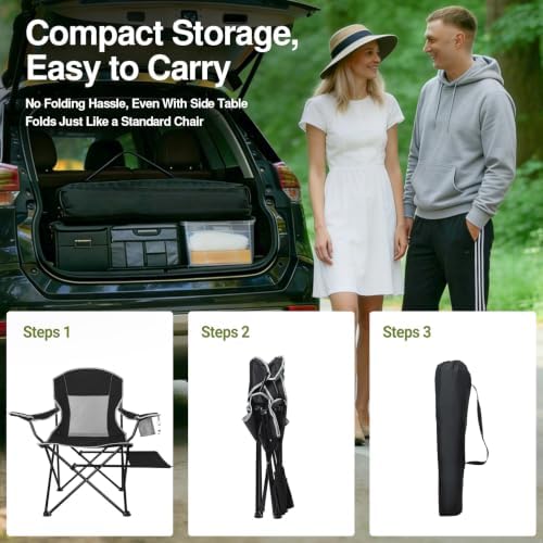 XGEAR 2-Pack Camping Chairs 350LBS Heavy Duty Folding Chair with Side Table