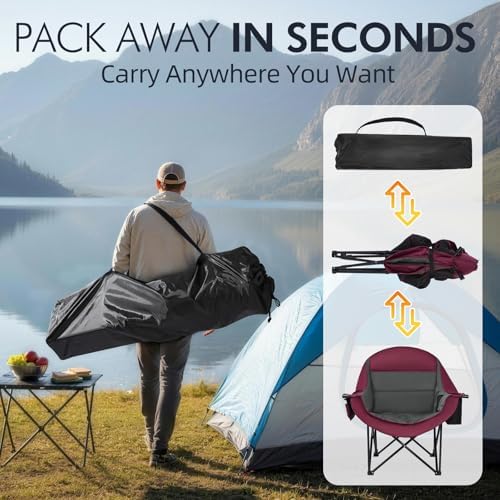 Oversized Camping Chairs for Adults - Heavy Duty Padded Outdoor Camp Chair