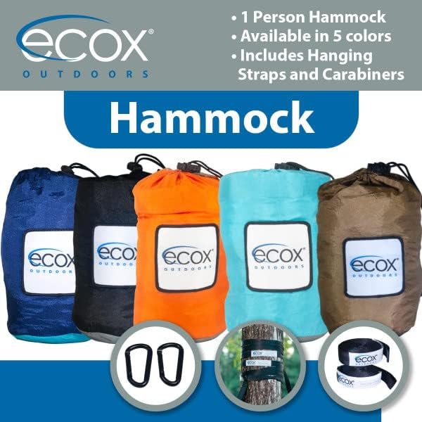 Outdoors Parachute Hammock Single with 2 Tree Straps, Portable Lightweight Nylon Comfortable for Backpacking, Camping, Travel, Beach, Backyard, Patio, Hiking