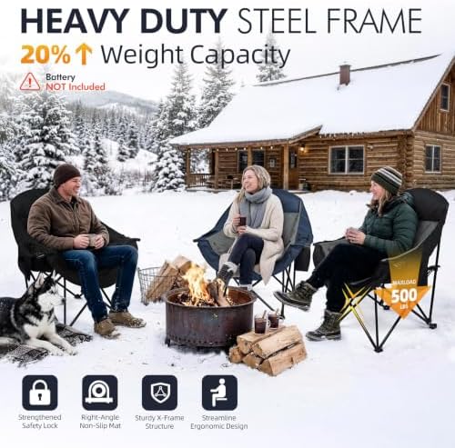 Heated Oversized Camping Chair - Heavy Duty Padded Comfy Warm Outdoor Chair