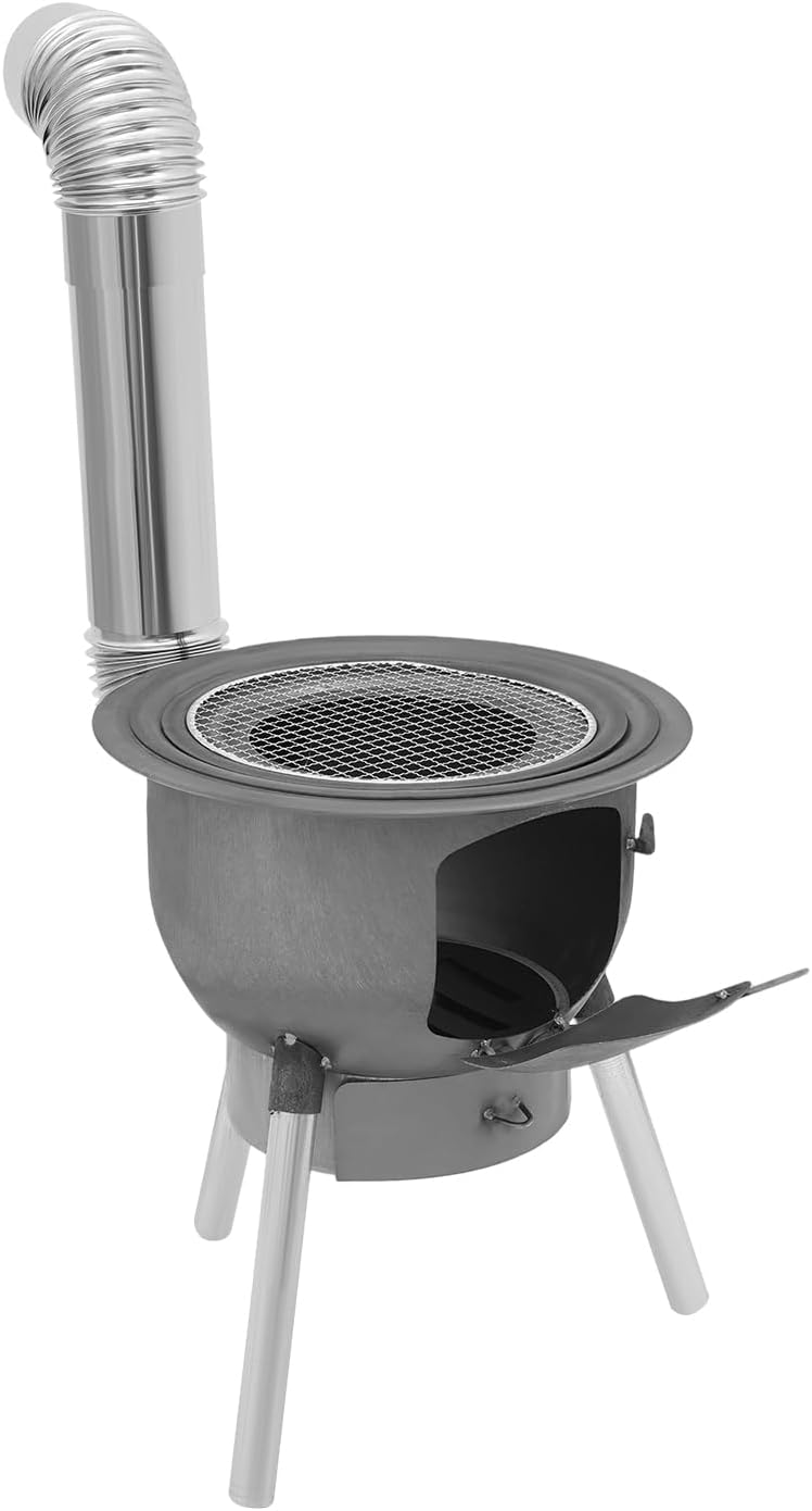 Camping Stove, Wood Burning Stove, Portable Grill Barbecue Cooking Grate and Cooktop with 3 Size Stove Rings, Multi-Functional Firewood Stove for Outdoor, Fishing, Hiking