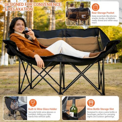 700LBS 2-Person Heavy Duty Double Camping Chair Loveseat Brown