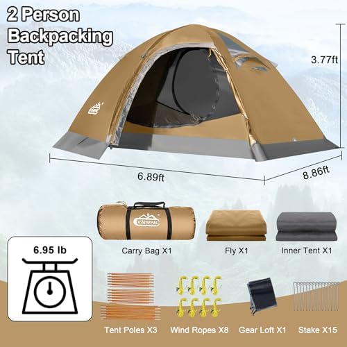 camppal 2 Person Backpacking Tent Waterproof 4 Season Tent with Snow Skirt
