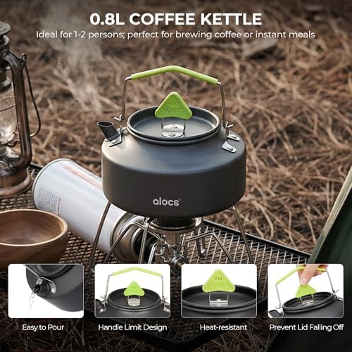 ALOCS Lightweight Camping Cookware Set, Pots and Pans with Kettle