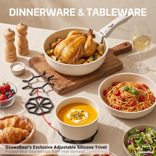 12 Pcs Pots and Pans Set Non Stick, Ceramic Cookware Set Non Toxic with Detachable Handles, Healthy Induction Cookware Oven Safe RV Kitchen Set, PFAS PFOA & PTFE Free, Cream White