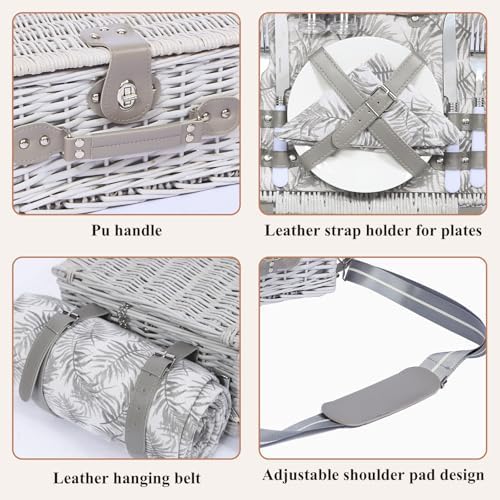Picnic Basket for 2 with Blanket and Wine Pouch for Couples