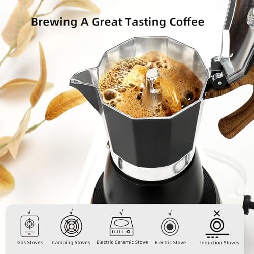 Mongdio Stovetop Espresso Maker Moka Pot, Cuban Coffee Maker Stove top coffee maker Moka Italian Espresso Greca Coffee Maker Brewer Percolator, 12 Espresso Cups, 20 oz - Black