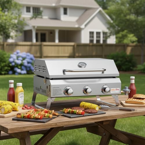 ONLYFIRE GRILLS Tabletop Gas Griddle 3 Burners, Propane Gas Stove, GS309