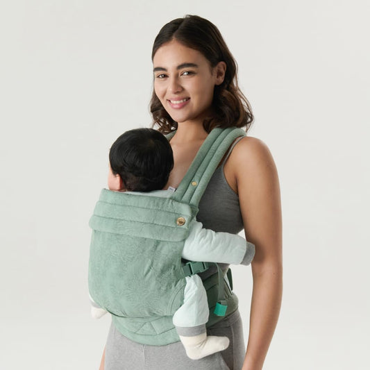 NEST BLANCHE Baby Carrier – Soft Cotton Linen Blend with Magnolia Jacquard Design, Adjustable and Ergonomic for Newborns and Toddlers (Teal)