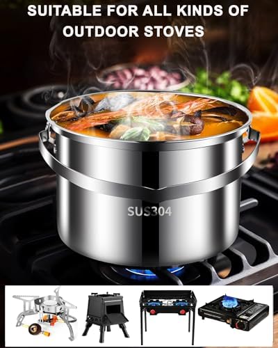 Camping Cookware Set 304 Stainless Steel Camping Pots and Pans Set
