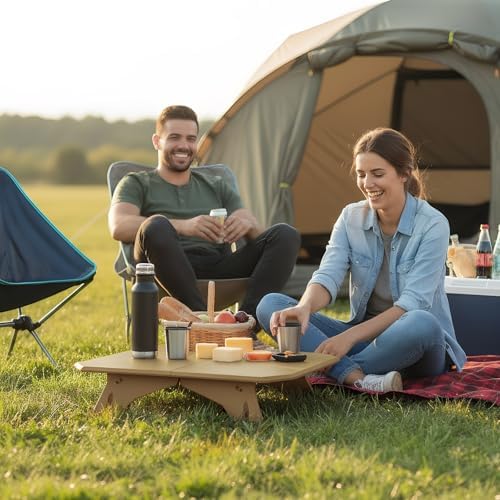 TOPCHANCES Folding Camping Table, Ultralight Aluminum Portable Table with Adjustable Height, 2-in-1 Carry Bag for Outdoor Picnic, Travel, Beach, BBQ & Festival(Khaki)