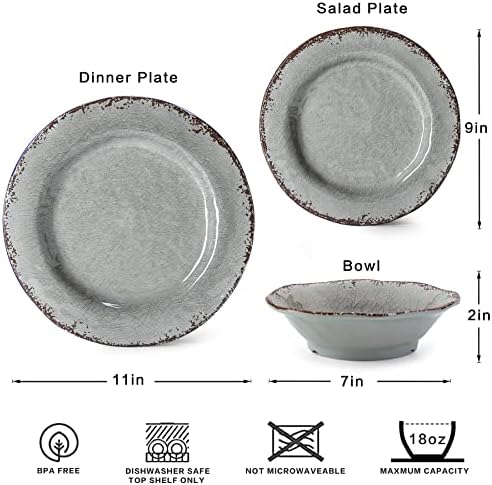 LEHAHA Farmhouse Melamine Dishes Dinnerware Set, Kitchen Dining Set for 4