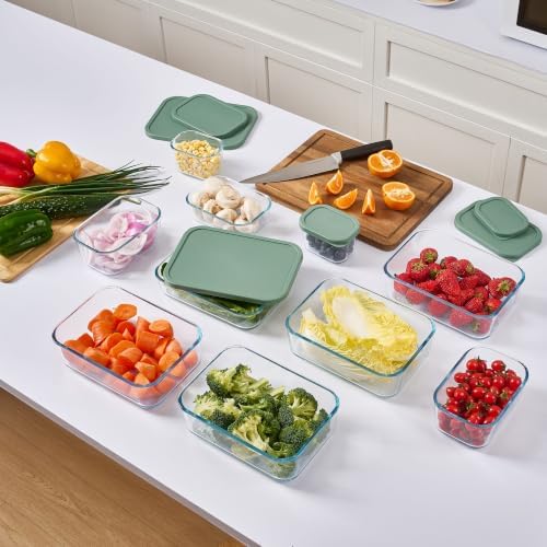 DURA LIVING Glass Food Storage Containers with Lids β 6 Piece β 17.6 oz Glass with BPA-Free Leak Resistant Stackable Lids β Microwave, Oven & Dishwasher Safe β Ideal for Meal Prep & More - Soft Sage