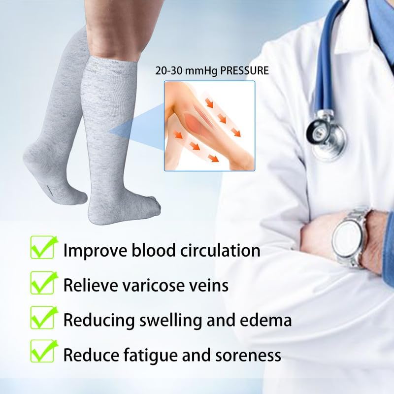 LEVSOX Viscose Made from Bamboo Compression Socks for Pregnant Women 20-30 mmHg Knee High Cute Mens Supports Socks for Travel