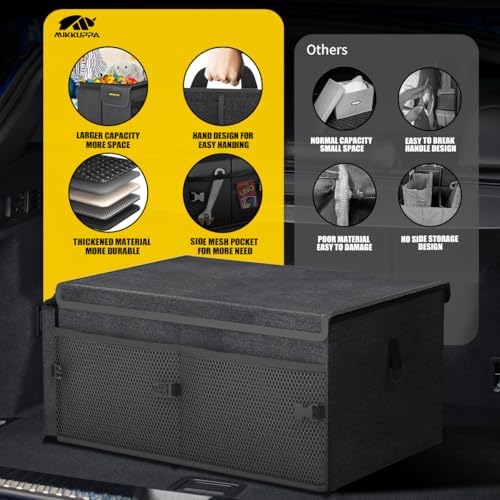 MIKKUPPA Trunk Organizer with Lid - 75L Collapsible Car Organizer, Black