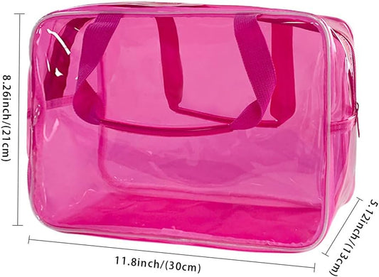 Travel Clear Waterproof PVC Bag, Toiletry Carry Pouch Makeup Artist Bag, Makeup Bags with Zipper Handle Straps, Tote Bag Pink