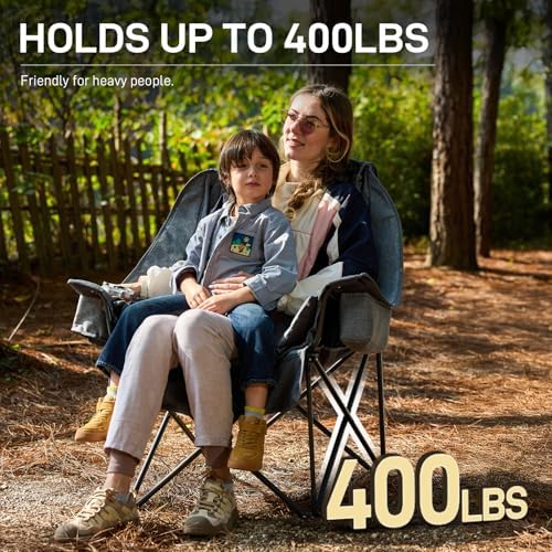 EVER ADVANCED 2 Set Camping Chair Detachable Cushion Supports 400LBS Grey