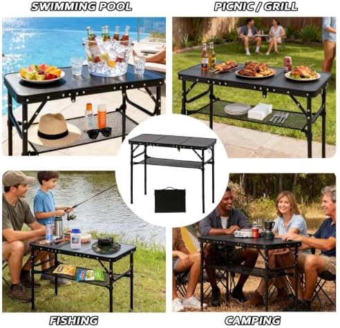 YihuiKo Folding Picnic Table with Storage Net, Foldable Camping Table