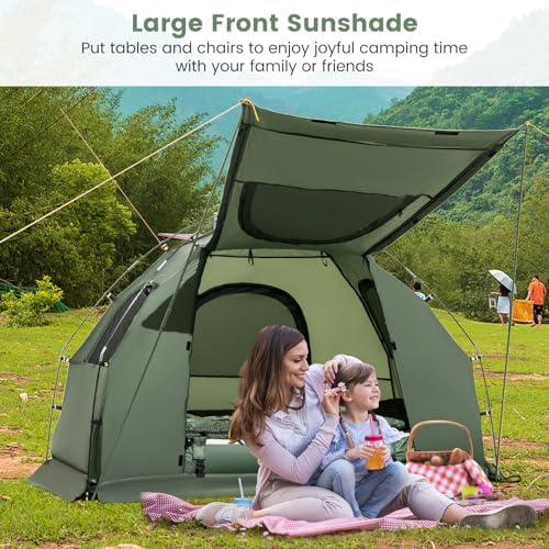 Goplus Camping Tent Cot, 5-in-1 Folding Camping Bed with Air Mattress, Pillow, Sleeping Bag, Waterproof Elevated Tent Shelter, Portable Outdoor Sleeping Cot with Carry Bag for Picnic, Trip