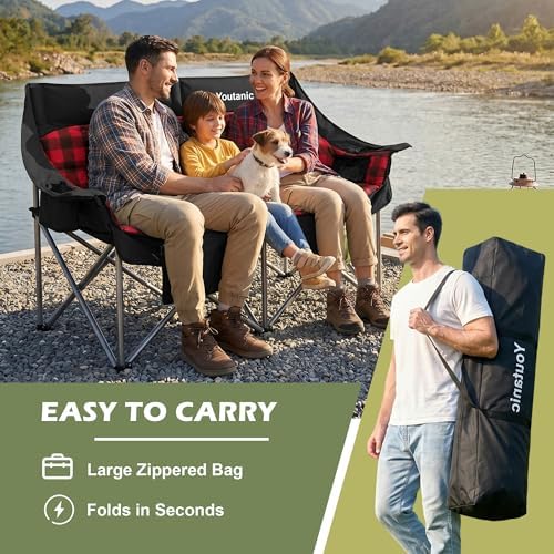 Youtanic 60" Extra Double Camping Chair for Adults, 700lbs Padded Loveseat