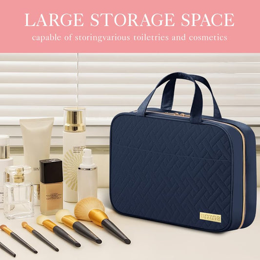 HOTOR Travel Toiletry Bag w/Hanging Hook - Spacious Toiletry Bag Essentials for Women & Men, Makeup Bag/Big Comparment, Waterproof for Travel Accessories, Medium, Navy Blue