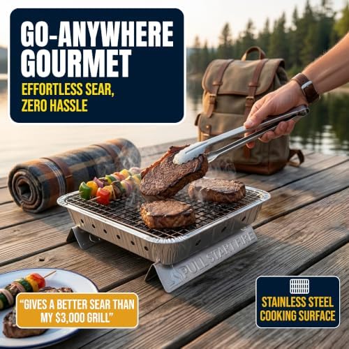 Pull Start Fire Grill, Natural Hardwood Charcoal, Portable 3hr Burn, 1 Pack