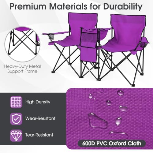 Goplus Double Camping Chairs with Umbrella, Cooler for Beach Patio