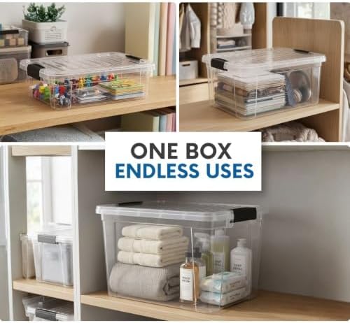 Superio 13.7 Quart Clear Plastic Storage Bin with Lid, Stackable Organizer Box, BPA-Free Storage Container for Home, Garage, School & Office, 1 Pack