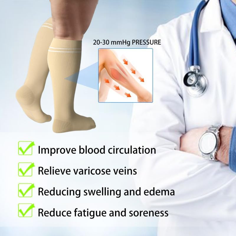 LEVSOX Viscose Made from Bamboo Compression Socks for Pregnant Women 20-30 mmHg Knee High Cute Mens Supports Socks for Travel