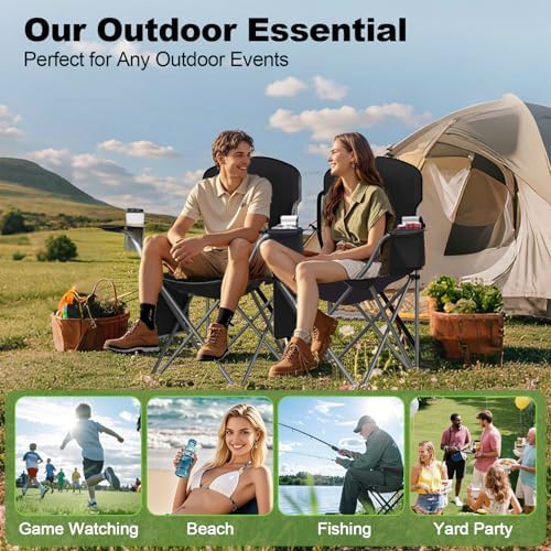 Folding Portable Camping Chair with Cooler, Cup Holder & Storage Pocket