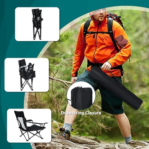 HaSteeL Low Beach Chairs, 2Pcs Folding Camping Lawn Chairs - Black