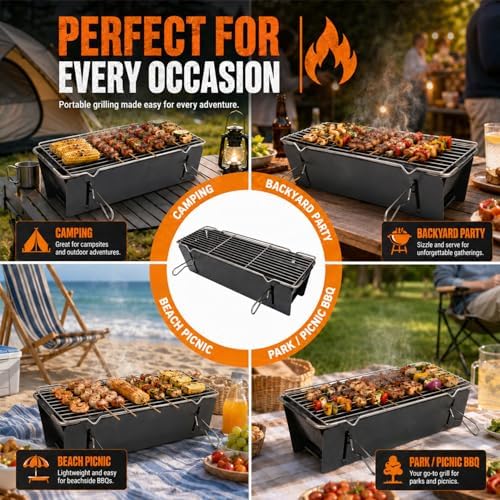 Portable Charcoal Grill, 17-Inch Folding Tabletop BBQ for Camping