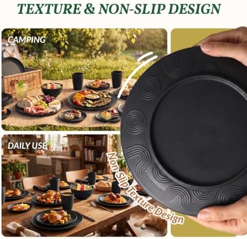 Homienly Wheat Straw Dinnerware Set,40-Piece Dish Set for 8, Dinner Plates, Dessert Plate, Cereal Bowls, Cups, Appetizer Plates,Reusable Dinner Plates Kids Plates and Bowls Sets,Black