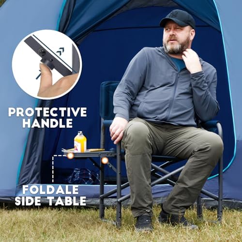Timber Ridge Aluminum Oversized Camping Chair, Lightweight Portable Directors Chair with Side Table Detachable Side Pocket for Outdoor Camping, Lawn, Picnic, Support 400lbs Blue