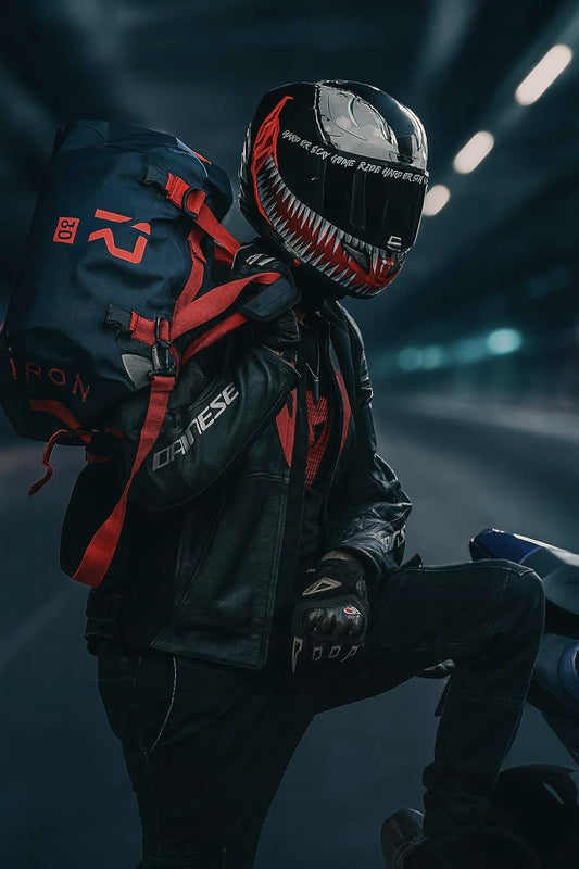 IRON JIA'S Motorcycle Dry Bag - Waterproof Duffle & Luggage Tail Bag Saddle Bags with Roll Top Closure, Shoulder Straps, Inner Pocket and Mesh Pocket (Navy Blue, 30L)