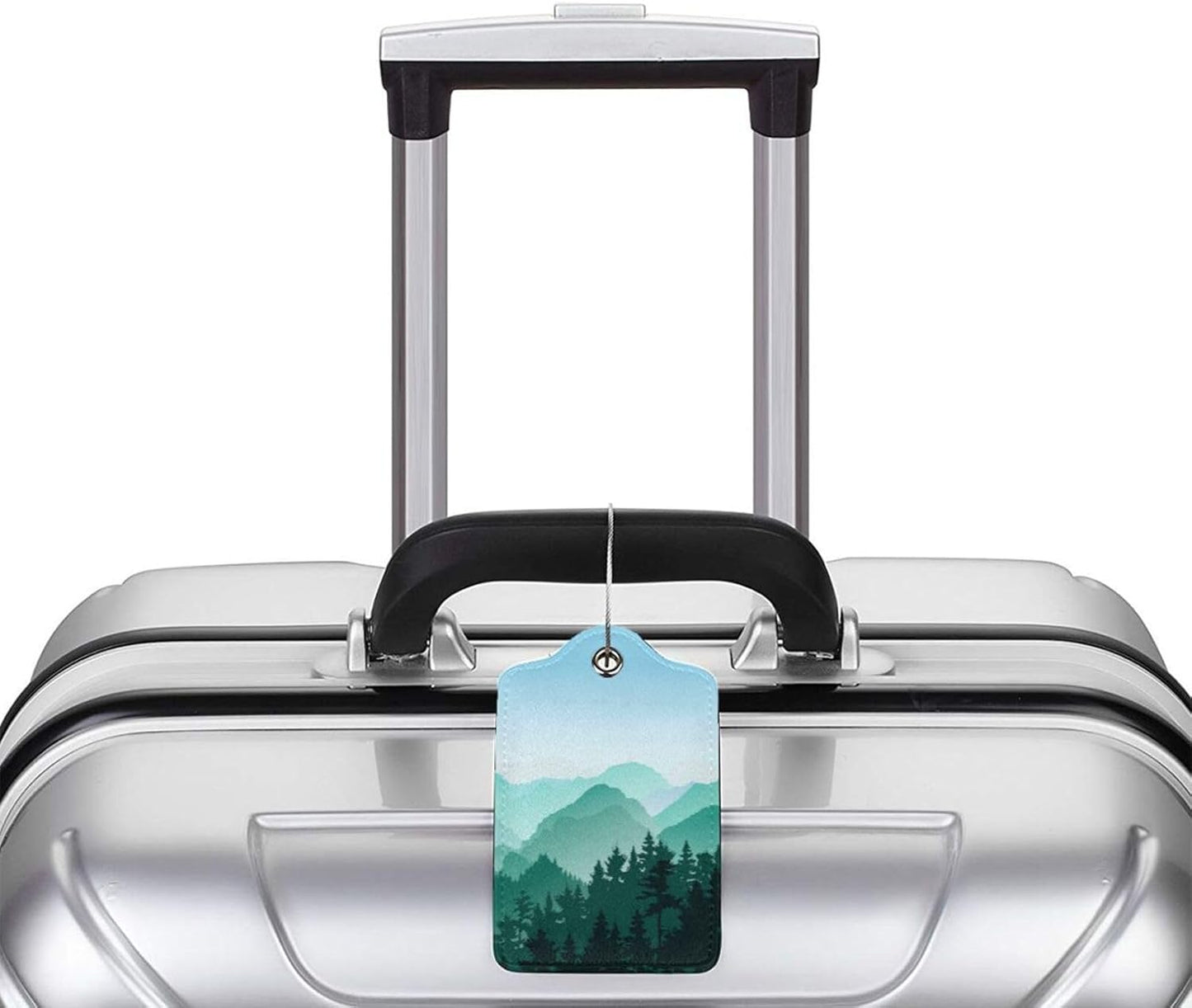 2 Pcs Cute Green Mountain Luggage Tag for Suitcase, Steel Loop with Privacy Cover ID Label, Green Hill Forest Birthday Decoration Themed Travel Gift