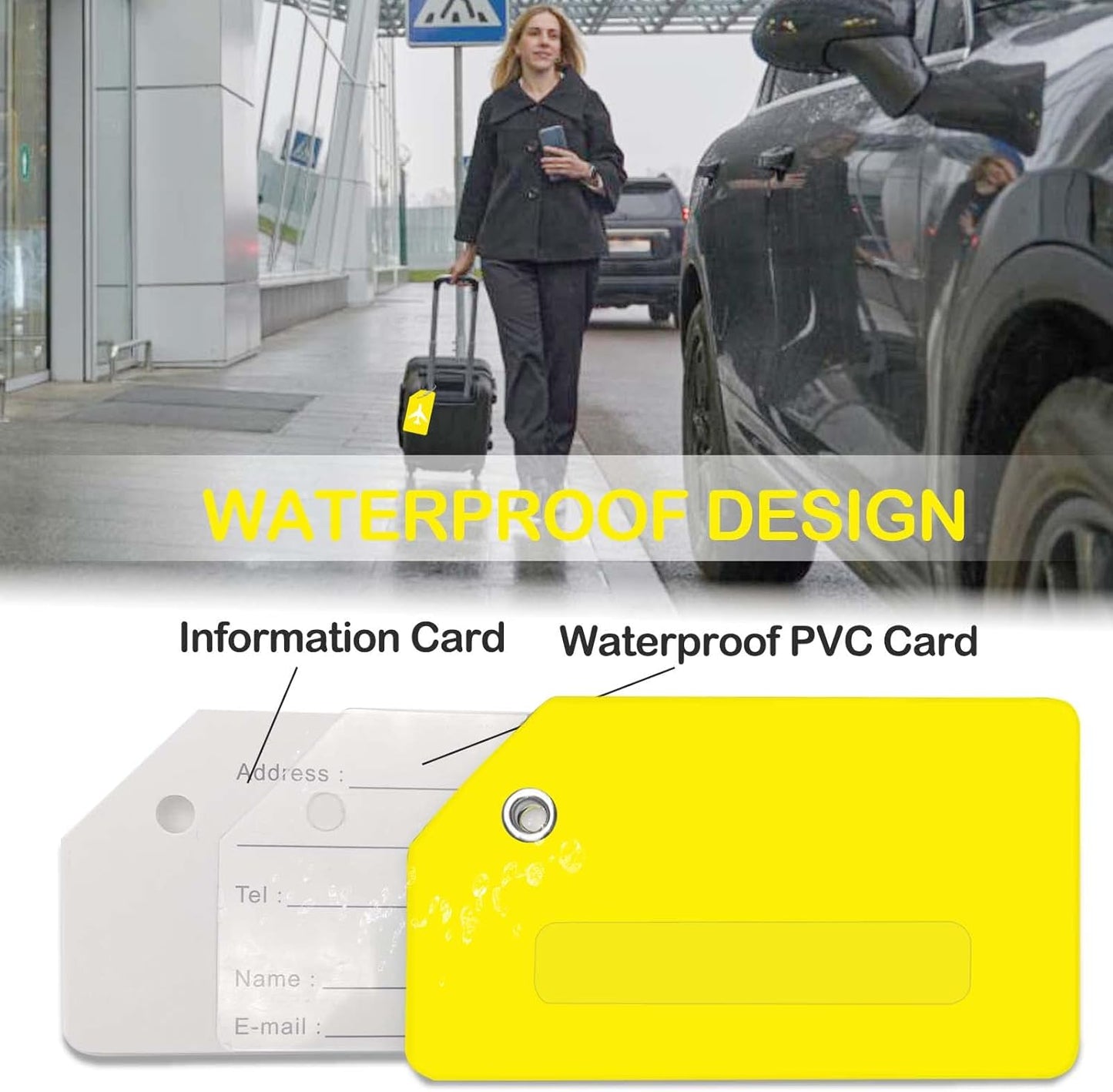 8pack Luggage Tags for Suitcases with Name ID Card, Quickly Spot Luggage Identifier Tags, Flexible Silicone Name Tags for Backpacks, Suitcases, Travel Bags, Baggage, Cruise (Yellow)