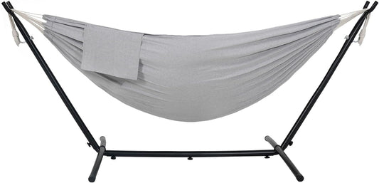 Lazy Daze Hammocks Double Hammock with 9ft Space-Saving Steel Stand Includes Portable Carrying Case, 450 Pounds Capacity (Light Gray)