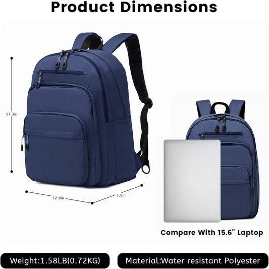 Lanola Basic Multi-Pocket Multipurpose Backpack Classical Water Resistant Bookbag For School Business Travel or Casual Daypack Backpacks - Dark Blue