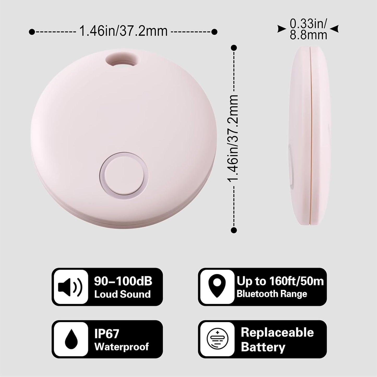 Reyke Smart Tag, Air Tracker Luggage Tracker, Works with Apple Find My (iOS Only), Item Locator for Key, Luggage, Backpack, Wallet, IP67 Waterproof, 2 Pack