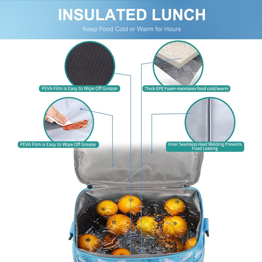 iknoe Large Foldable Cooler Bag, 8.5L Insulated Lunch Bag, Leakproof Lunch Cooler Tote with Multi-Bag Design Suitable for Beach, Picnic and Office Use, Blue White 15-Can