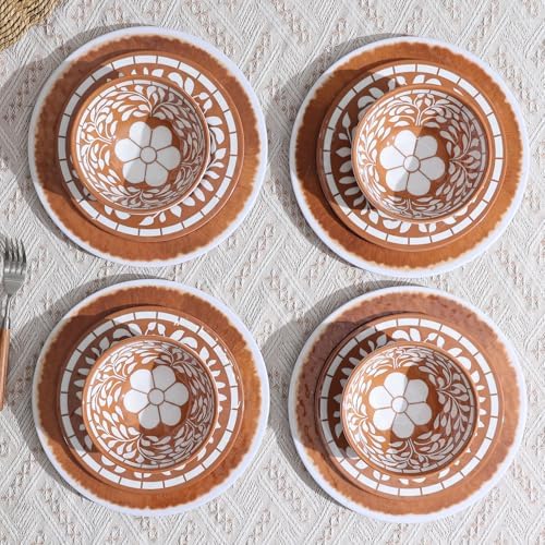 Melamine Plates and Bowls Set - Brown-Yellow
