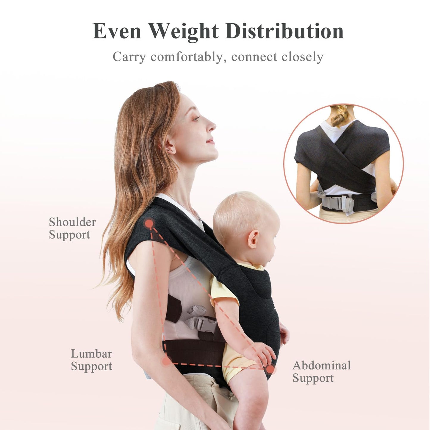 Newborn Carrier, Cozy Baby Carrier, Ergonomic Cross-Back Wrap, Hands-Free with Supportive Comfort, Black