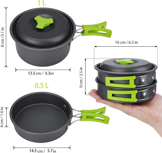 MEETSUN Lightweight Backpacking Cookware Set, Aluminum Camp Cooking Set with 1L Pot,Camping Mess Kit for 1 with Folding Tableware Perfect for Backpacking Stove Kit,Outdoor,Hiking,Survival,Emergency.