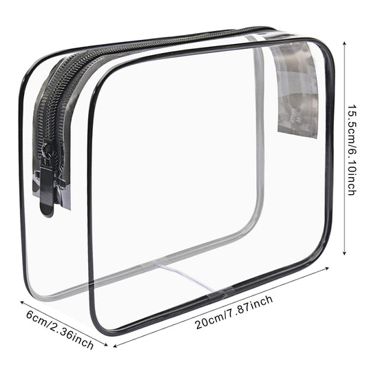Lermende 2pcs Clear Toiletry Bag TSA Approved Travel Bag,Carry On for Travel,Airport Airline Accessories Compliant Bag,Quart Sized Makeup Cosmetic bag Women Men (Transparent Black, 3 Pack)