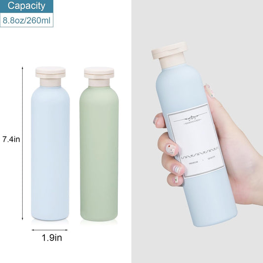 8.8 oz Plastic Travel Shampoo Bottles, Refillable Flip Cap Squeeze Bottles for Toiletries, Large Leakage-proof Travel Shampoo and Conditioner Container (Blue and Green)