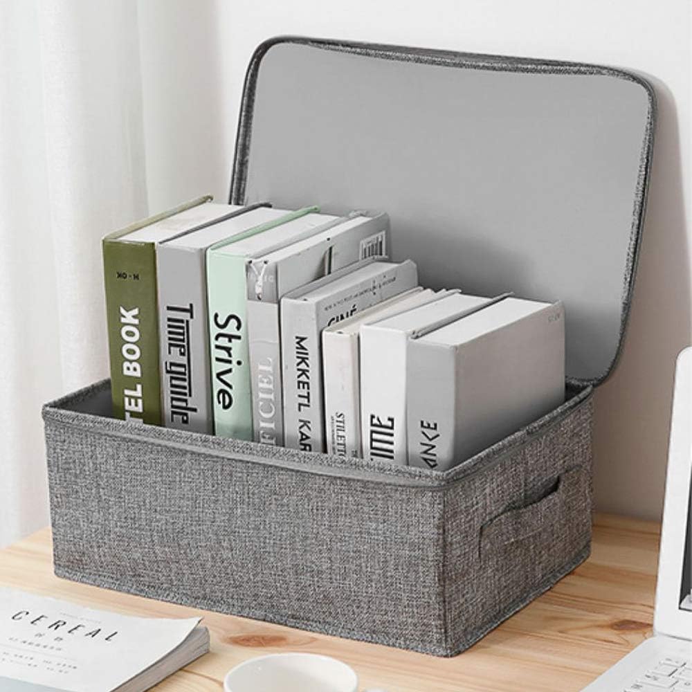 ANMINY Storage Bins with Zipper Lids 13 Qt Lidded Fabric Storage Boxes Baskets Cubes with Handles Collapsible Washable Cotton Linen Closet Shelf Clothes Organizer Containers - Gray, Small