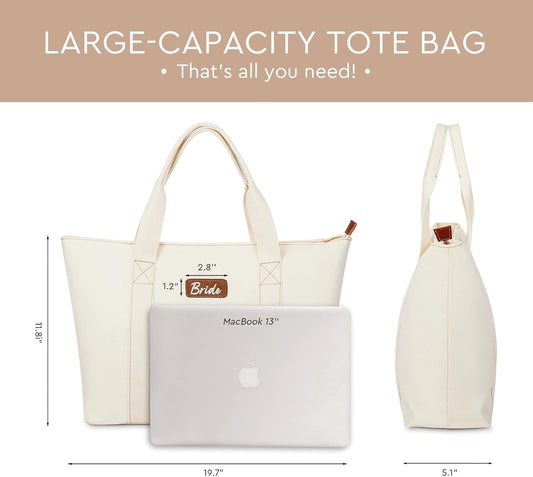 AW BRIDAL Monogram Canvas Tote Bag for Chrismas, Bridal Shower, Retirement, Birthday Gifts for Women Mom Wife Sister Friends