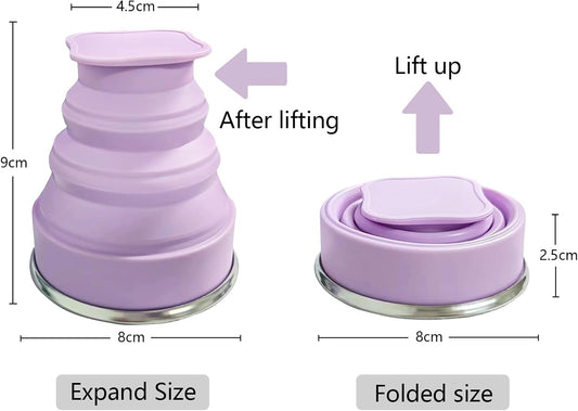 Collapsible Cup Silicone Foldable Cup-Expandable Folding Drinking Reusable Portable Mugs-Cups For Travel, Camping, Hiking, Picnic, Beach, Holiday Vacation, Outdoor Sports Light Purple